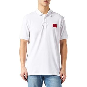 HUGO Dereso222 Slim-Fit poloshirt voor heren, van katoen-piqué met rood logo-label, White100, S