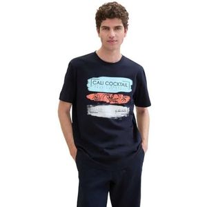 TOM TAILOR Basic zomer-T-shirt voor heren met print, 10668 - Sky Captain Blue, M