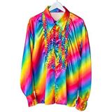 Boland - Discohemd met ruches, regenboogkleuren, voor heren, kostuum, feesthemd, Schlagermove, jaren 70, themafeest, carnaval
