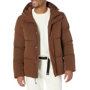 Amazon Essentials Middenlange puffer met capuchon van gerecycled polyester voor heren (verkrijgbaar in groot en lang), diepbruin, S
