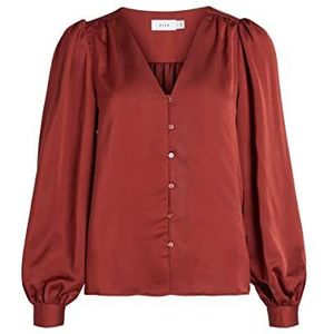 Vila Dames Veelzijdig V-hals L/S Shirt/SU-NOOS Blouse, Fired Brick, 42, Fired Brick, 42