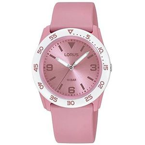 Lorus Analoog kwartshorloge voor meisjes, met siliconen armband RRX89HX9, roze-wit., Riemen.