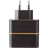 OtterBox Dual Port EU Wandoplader 30W, USB-C PD 18W + USB-A 12W, snelle oplader voor smartphone en tablet, getest op vallen, robuust, ultraduurzaam, Zwart, Geen Retailverpakking