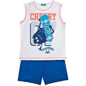 United Colors of Benetton Pig (tanktop + short) 30960P04F pyjamaset, meerkleurig: wit en blauw 101, S Kids, Meerkleurig: wit en blauw 101, S