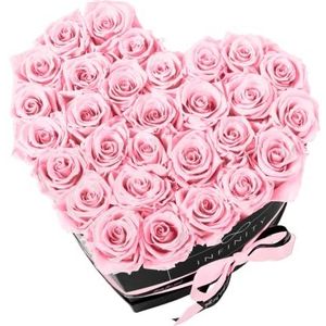 Infinity Flowerbox XXL hart - 29 echte premium rozen in roze - 3 jaar houdbaar zonder water | in geschenkverpakking met satijnen strik