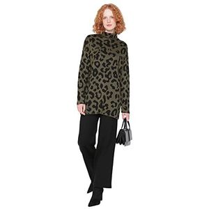 Trendyol Vrouwen Vrouw Dierlijke Print Knitwear Bescheiden Top-Bottom Sets Gecoördineerde Outfit, Khaki, L (Pack van 2), kaki, L