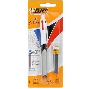 BIC 4-kleurige balpen ""4 kleuren 3+1 HB"" drie balpenvullingen en een potlood in een pen, doosje Blister à 1 stuks 1 Stuk multicolor