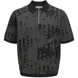 Jcolloyd Knit Ss Jacquard Zip Polo, asphalt, S