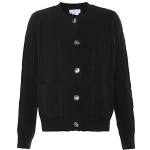 Blonda Vintage cardigan voor dames, gevlochten grof gebreid, zwart, maat XL/XXL, zwart, XL
