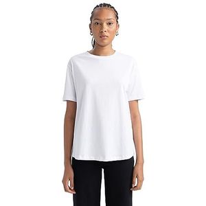 DeFacto Dames T-shirt - klassiek basic shirt voor dames - comfortabel T-shirt voor vrouwen, wit, XL