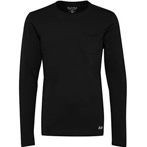 Blend BHBHNICOLAI Tee l.s. Tee l.s. Heren Longsleeve Shirt met lange mouwen Shirt 100% Katoen, zwart (70155), XL