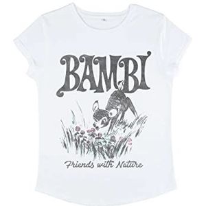 Disney Classics Women's Bambi Nature Organic Rolled Sleeve T-Shirt, Wit, S, wit, S