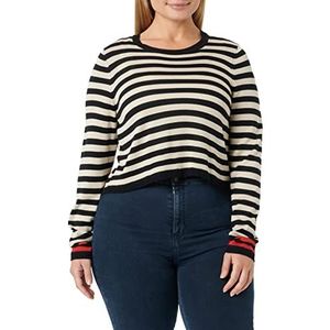 ONLY Dames ONLVICCI L/S Crop Stripe KNT Pullover Sweater, Pumice Stone/Stripes: Zwart/Mars RED, XS