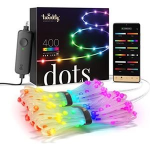 Twinkly Dots – App-gestuurde Flexibele LED Lichtsnoer met 400 RGB (16M Kleuren) LED's. 20 Meter. Transparante Draad. Binnen en Buiten Slimme Verlichting Decoratie