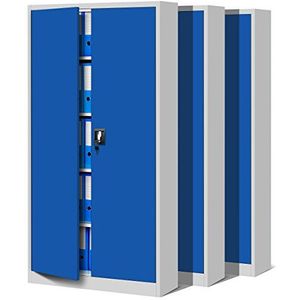 Set van 3 bureaukast C001 archiefkast multifunctionele kast metalen kast opslagkast 4 planken staalplaat poedercoating 185 cm x 90 cm x 40 cm (grijs/blauw)