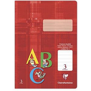 Clairefontaine 331003C - verpakking met 25 schoolschriften DIN A4, 16 vellen, 90 g, liniatuur 3 gelinieerd voor 3 schooljaar, rood, 1 pak