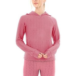 M17 Womens dames solide volledige rits getextureerde honingraat rekbare sportkleding gym running yoga jas, roze, XL