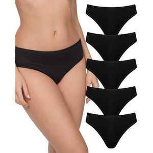 Nur Die - Set van 5 Mini-Damesslips - Zwart - Katoen