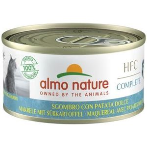 Almo Nature HFC Complete natvoer voor volwassen katten, makreel met zoete aardappel, 24 verpakkingen van 70 g