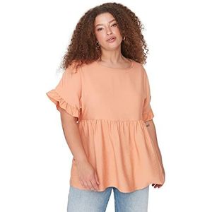 Trendyol Vrouwen Plus Size Regelmatige A-lijn Ronde Hals Geweven Plus Size Blouse, ORANJE, 70