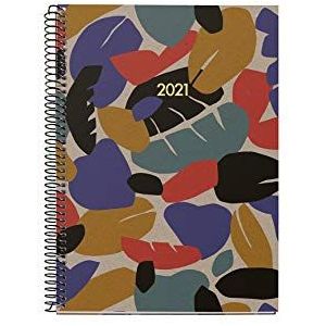 Miquelrius - 2021 dagboek, 100% gerecyclede vellen, Spaans, dagpagina, formaat 155 x 213 mm (A5), papier 70 g, harde kaft gevoerd, ambachtelijke kleur