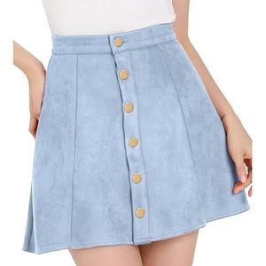 Allegra K Women's Faux Suede Button A-Line High Waisted Christmas Flared Mini Short Skirt Medium Light Blue