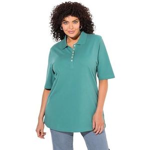 Ulla Popken Poloshirt voor dames, piqué, polokraag, fluwelen knoopsluiting, T-shirts met korte mouwen, groen, 46-48