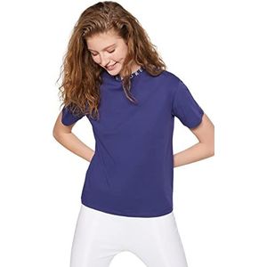 Trendyol Dames Navy Steep Collar Basic Gebreide T-Shirt, S