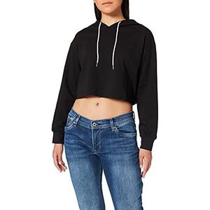 NEON COCO Basic crop sweatshirt met capuchon voor dames, zwart (Black C10), M