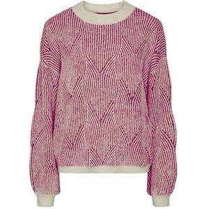 PIECES Dames Pcjenna Ls O-Neck Knit Noos Bc gebreide trui, Whitecap Grijs/Detail: festival Fuchsia, M