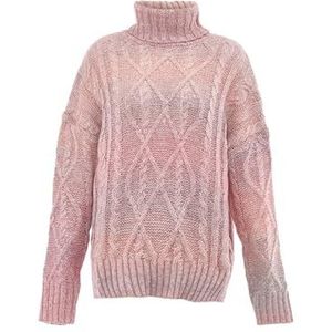sookie Dames coltrui, trendy gestructureerde pullover polyester PINK GEEL maat XL/XXL, roze/geel., XL
