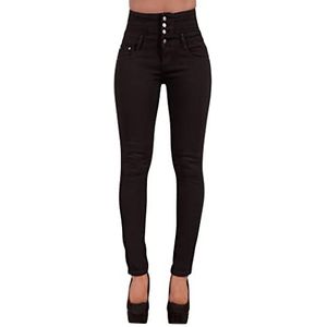 Glook Jeans Dames Push-up stretch skinny jeans met hoge taille (38, Zwart)