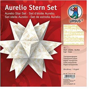 Ursus Aurelio 34125100 - vouwblaadjes ster noten, goud, 33 vellen, van transparant papier 115 g/m², ca. 20 x 20 cm, eenzijdig bedrukt, ideaal als kerstdecoratie