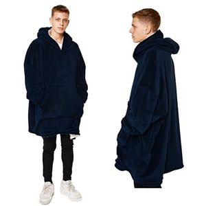 Sienna Deken met capuchon en ultrazachte sherpa-voering, warme gezellige deken, oversized thermodeken, hoodie, Donkerblauw, One Size Fits All - Adults Kids Men Women