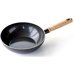 GreenChef Vintage Gezonde Keramische Antiaanbaklaag 24cm/2,5 Liter Wokpan, Hout Geïnspireerd Handgreep, PFAS-Free, Inductie Geschikt, Vaatwasmachinebestendig, Grijs