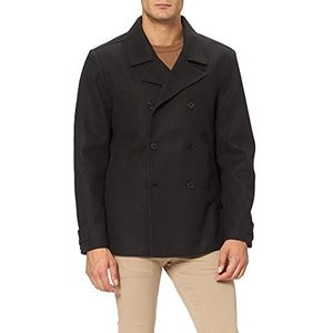 Urban Classics Herenmantel korte jas met dubbele knoopsluiting, taft-binnenvoering, elegante winterjas, brede revers, maat S tot 5XL, zwart, S
