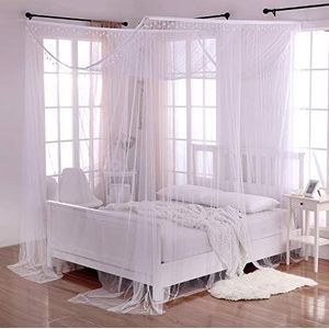 Cotton Loft 4-Post Sheer muggennet bed luifel, katoen, wit, eenheidsmaat