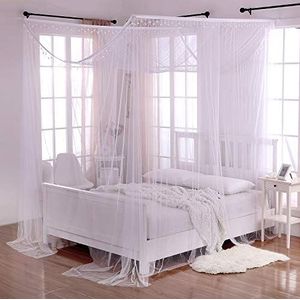 Cotton Loft 4-polig doorzichtig muggennet bed luifel, wit, één maat