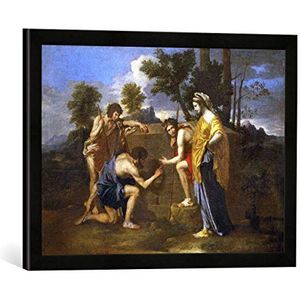 Ingelijste afbeelding van Nicolas Poussin Poussin, de herders van Arkadien, kunstdruk in hoge kwaliteit handgemaakte fotolijst, 60x40 cm, mat zwart