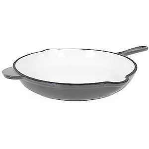 ECHTWERK Gietijzeren braadpan met emaille coating, gietijzeren pan, ovenpan met twee handgrepen en schenktuit, geschikt voor oven, grill, BBQ en inductie, Ø 26,5 cm, grijs