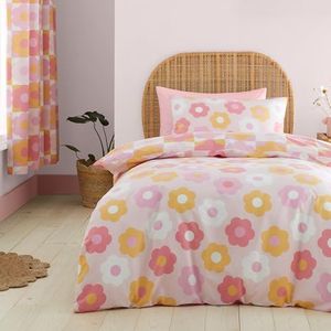 Catherine Lansfield Retro Daisy Omkeerbare Dubbele Dekbedovertrek Set met Kussenslopen Roze