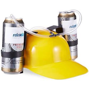 Relaxdays feest drinkhelm, voor 2 blikjes, bierhelm met slang, voetbal, carnaval, grappige zuiphelm, feestartikel, geel