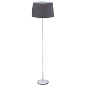 Relaxdays staande lamp woonkamer, verchroomde voet, E27, Ø 40 cm, vloerlamp 148.5 cm hoog, grijs