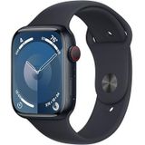 Apple Watch Series 9 (GPS + Cellular 45 mm) Smartwatch - Kast van middernacht aluminium - Middernacht sportbandje S/M. Conditie bijhouden, Saturatie-app en Ecg-app, Always-on Retina-display