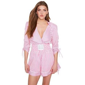TRENDYOL Dames Vrouwen Striped Woven Jumpsuit Overall, wit-roze, 42