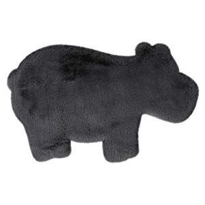 Kids tapijt Hippo dier grijs antraciet wollig kinderkamer 55x90cm