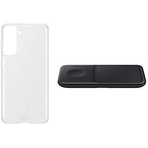 Samsung Clear Cover Smartphone Cover EF-QG991 voor Galaxy S21, extra dun en gripvast, beschermhoes, transparant, inclusief Wireless Charger Duo P4300, zwart