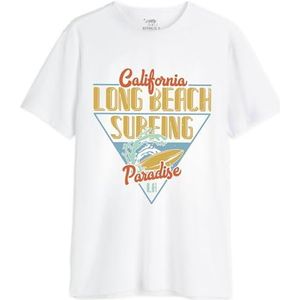 Republic Of California Long Beach Surfing MEREPCZTS115 T-shirt voor heren, wit, maat XXL, Wit, XXL