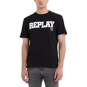 Replay Heren T-shirt korte mouwen ronde hals logo, zwart (Black 098), XS, Zwart 098, XS