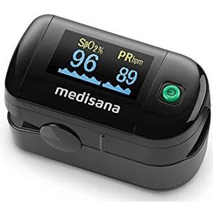 medisana PM 100 pulsoximeter, meting van de zuurstofverzadiging in het bloed, vingerpulsoximeter met OLED-display en one-touch bediening in zwart